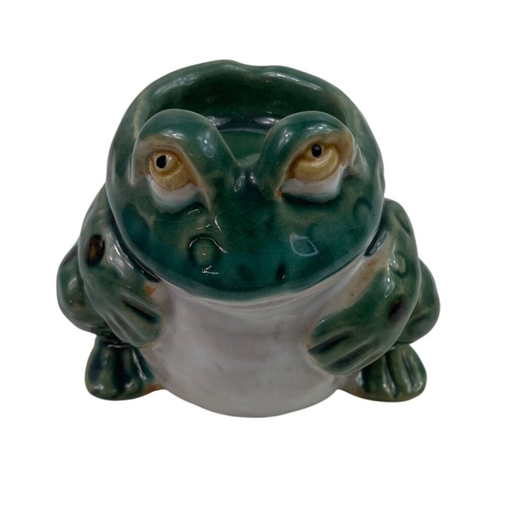 Vintage Ceramic Frog Votive Candle Holder Green & White - Picture 2 of 10